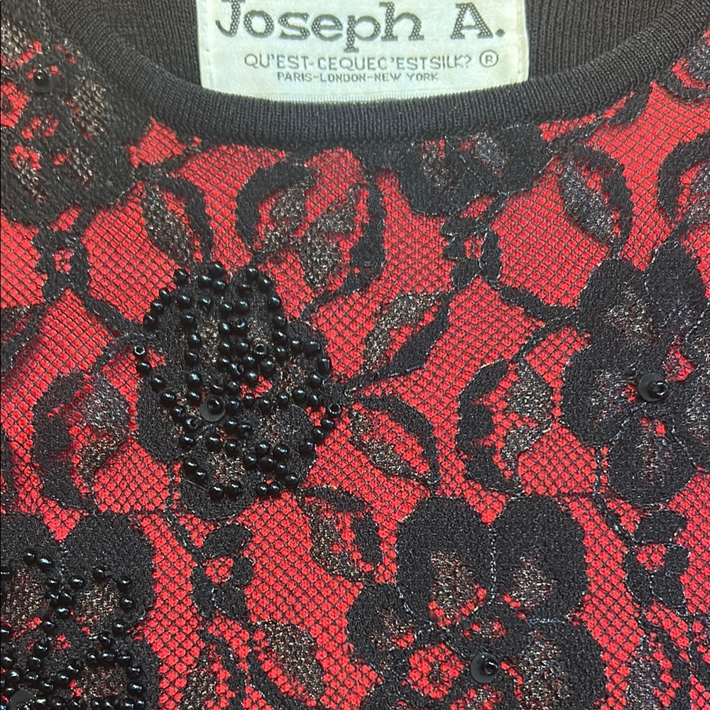 Joseph Red Top with Black Lace & Beaded Floral Detail